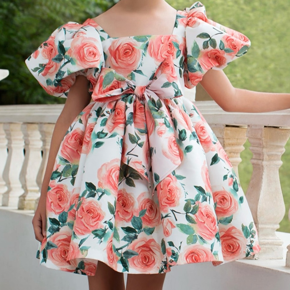 Mamaluma balloon sleeve rose dress